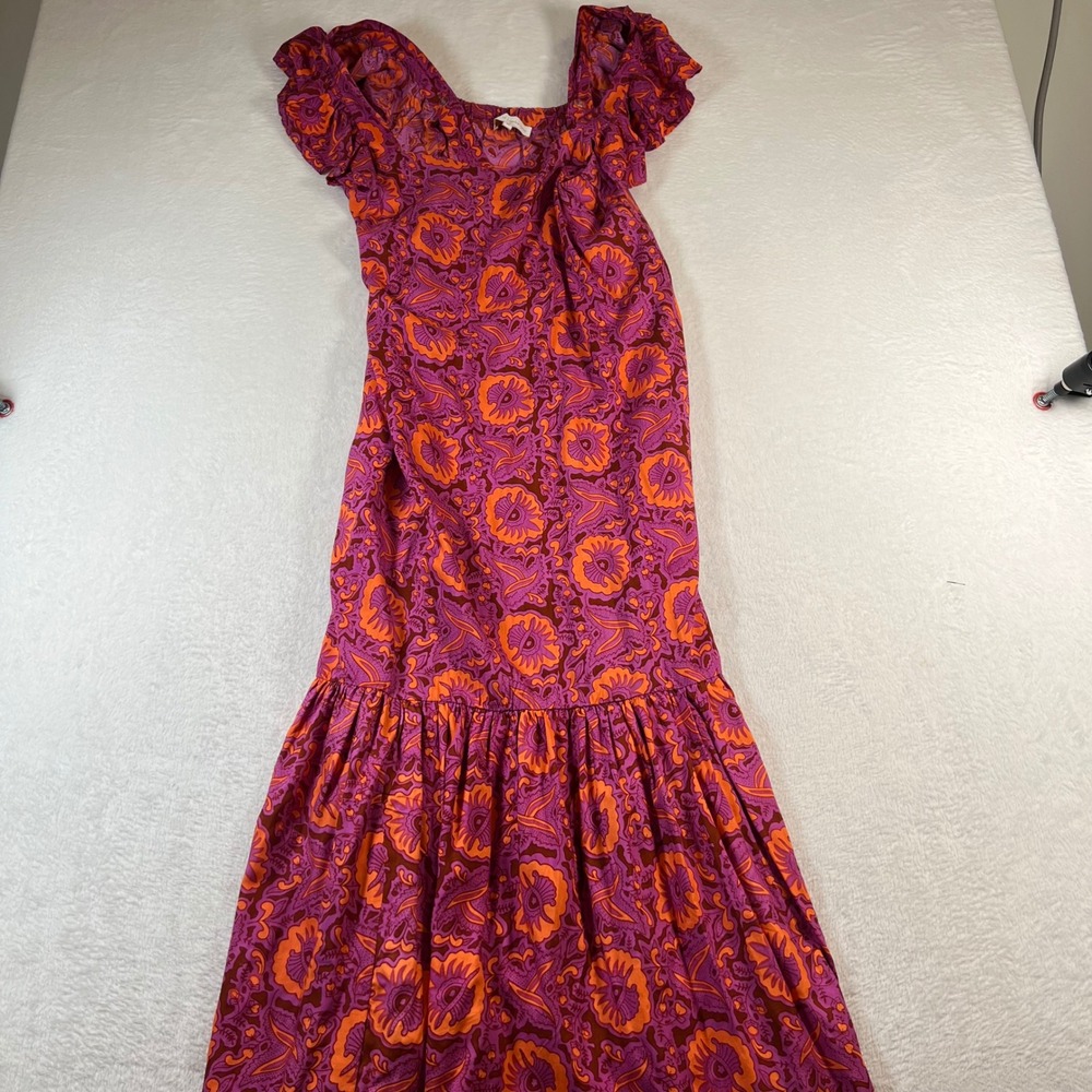 House of Harlow 1960 Pink Orange Floral Paisley Maxi Dress Ruffle Womens M